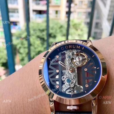 Corum Golden Bridge Rose Gold Black Leather Strap Watch